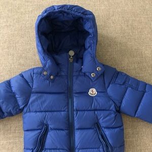 MONCLER royal blue hooded winter coat 12/18 months